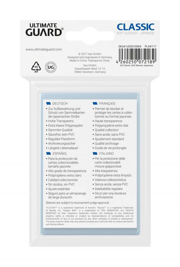 1 Pack de 100 Sleeves Ultimate Guard Classic (Format Japonais)